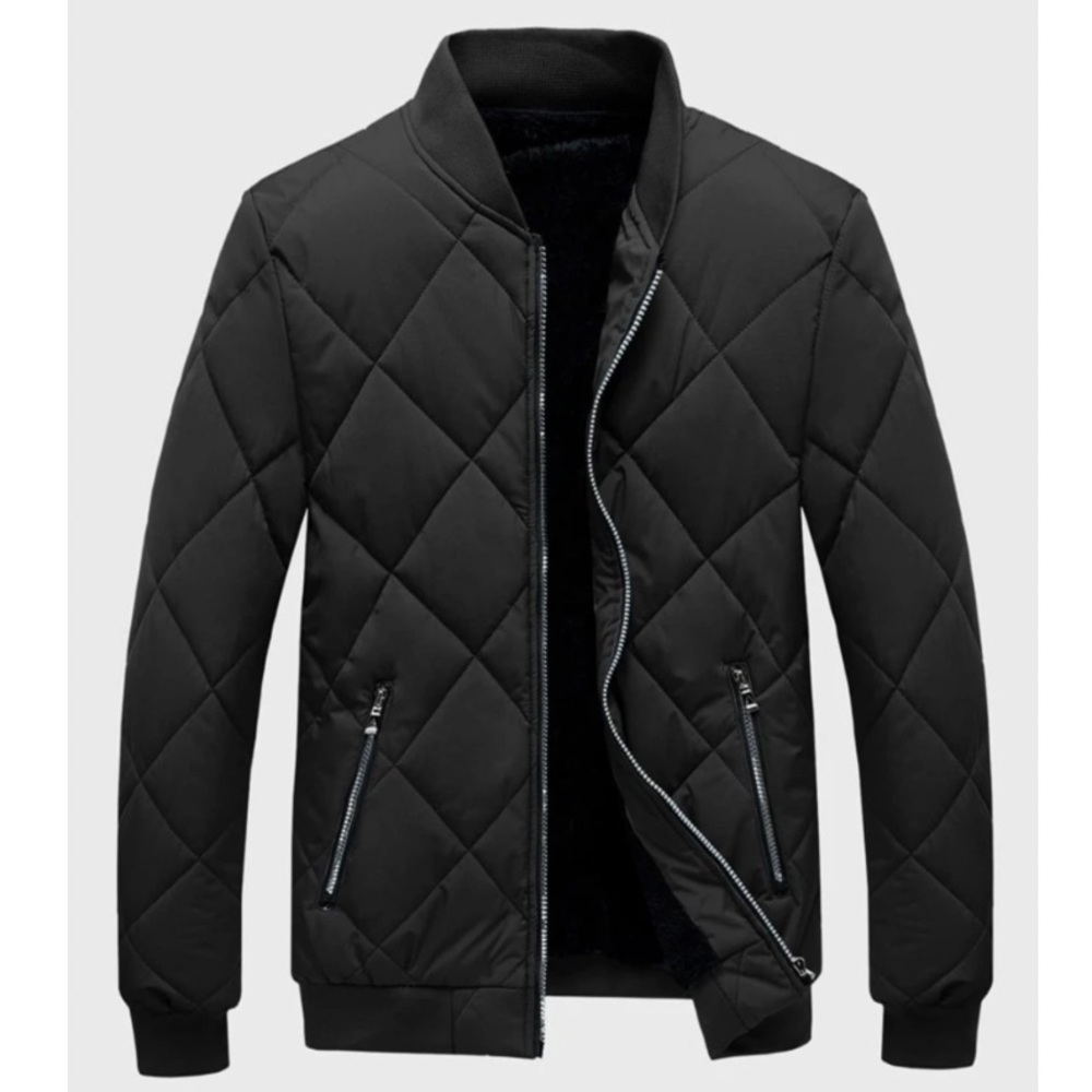 Men’s Black Quilted Bomber Jacket - Picture 1 of 6